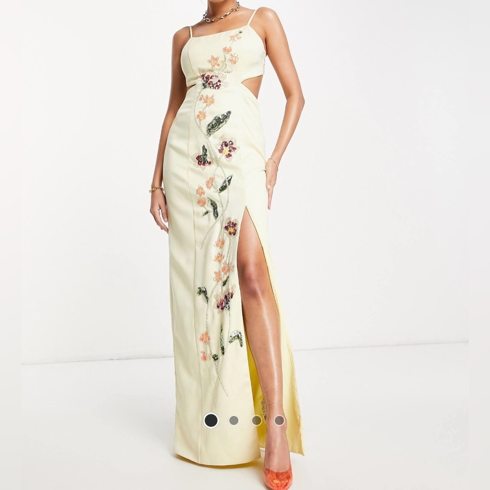 ASOS Design Cami structured maxi dress with trailing floral embellishments